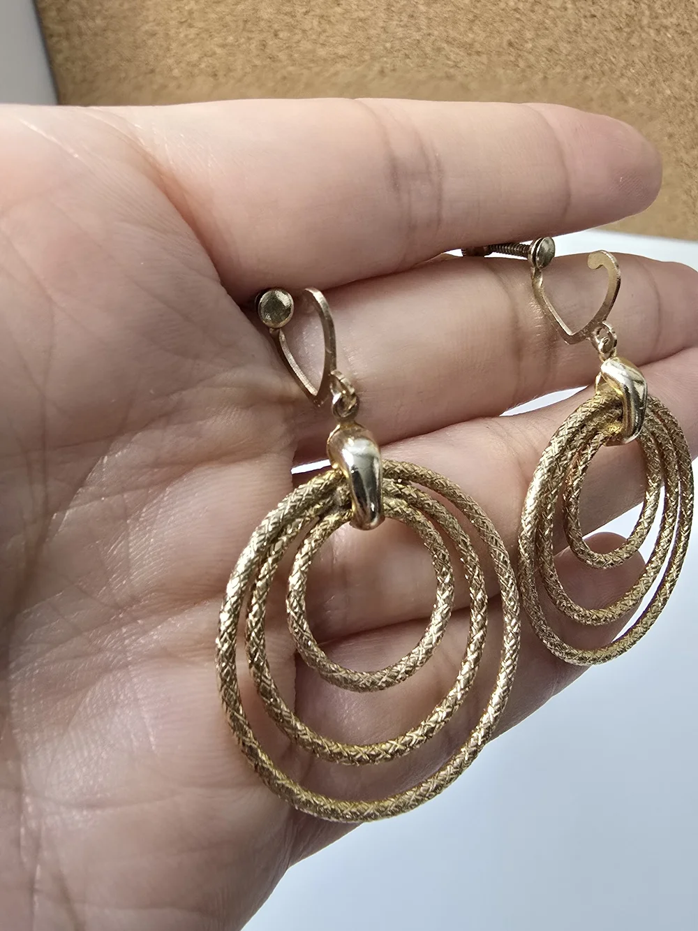 Gold Tone Triple Hoop Drop Earrings - Women's Jewelry Screw Back